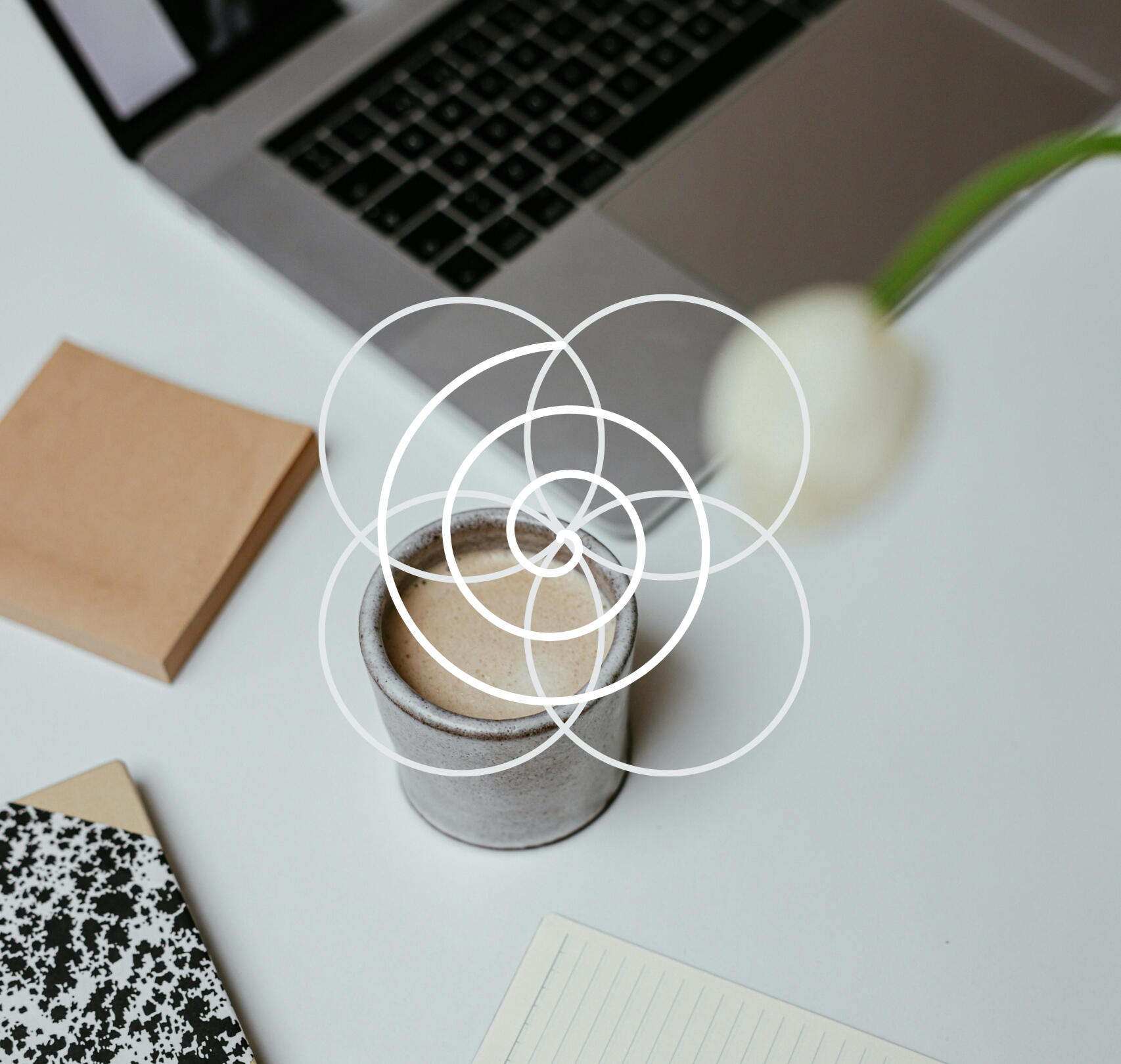 Aligned Project Management logo over a photo of a desk
